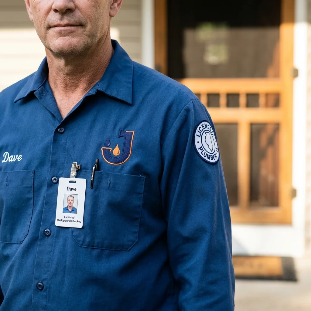 Licensed plumber showing ID badge in Sharpsburg, NC