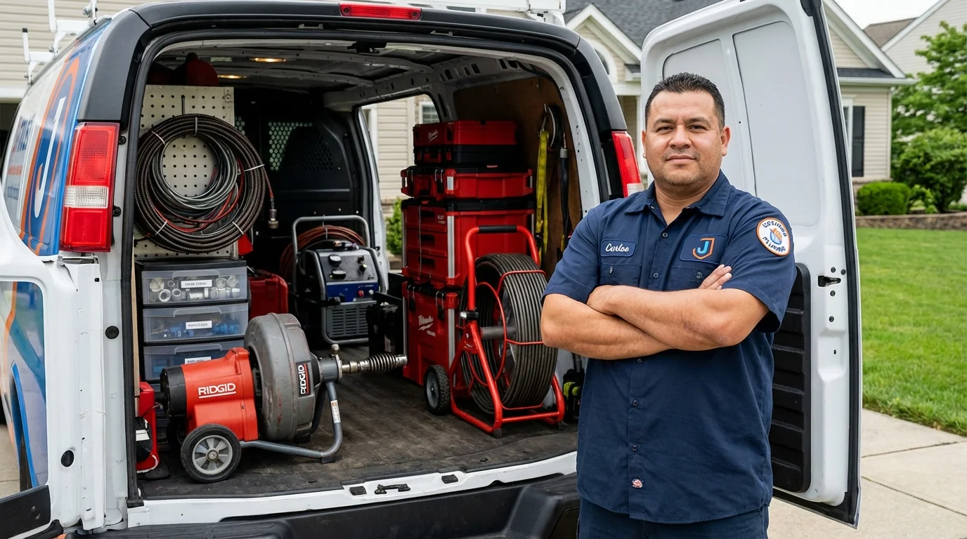 Professional drain cleaning equipment and Johns Plumbing LLC plumber in Sharpsburg