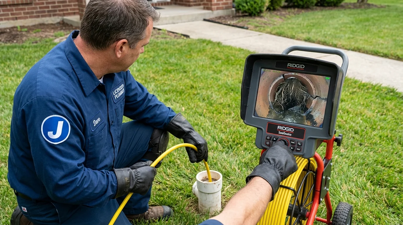 Sewer camera inspection being performed by Johns Plumbing LLC in Sharpsburg