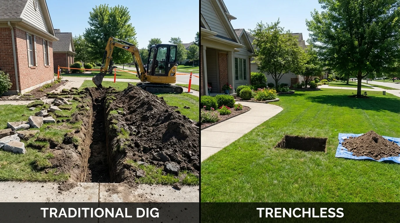 Trenchless sewer repair with minimal yard damage versus traditional excavation in Sharpsburg, NC